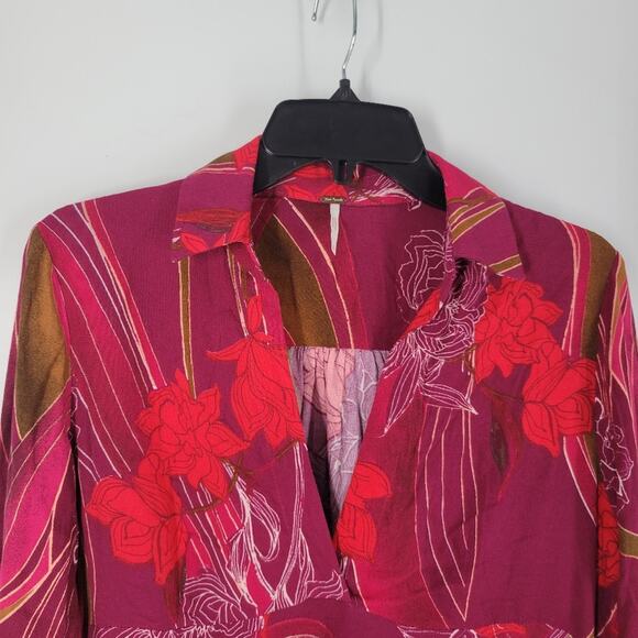 Free People Floral V Neck Feild Of Flowers Long Sleeve Tunic Mini Dress S - Picture 4 of 10